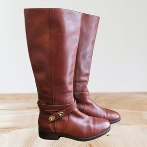 Coach Essex Women Brown Leather TALL Knee High HARNESS Fashion RIDING